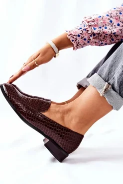 Sale Buty damskie Vinceza Lakierowane Mokasyny W Zwierzęcy Wzór Brązowe Lenie