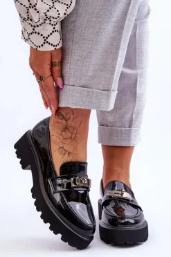 Boto Mokasyny Damskie Lakierowane|Mokasyny Na Platformie*Lakierowane Mokasyny Z Ozdobą Na Platformie Czarne Glory