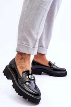 Boto Mokasyny Damskie Lakierowane|Mokasyny Na Platformie*Lakierowane Mokasyny Z Ozdobą Na Platformie Czarne Glory