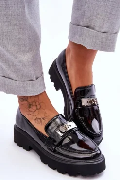 Boto Mokasyny Damskie Lakierowane|Mokasyny Na Platformie*Lakierowane Mokasyny Z Ozdobą Na Platformie Czarne Glory