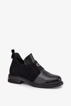 Buty damskie Vinceza Lakierowane Niskie Botki Damskie Na Obcasie Ocieplane Vinceza 58560 Czarne