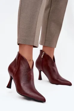 Boto Lakierowane Niskie Botki Damskie Na Szpilce Bordowe Jolivra