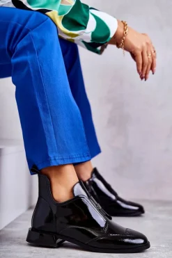 Best Damskie buty S.Barski Lakierowane Niskie Botki Na Suwak Czarne Bettina
