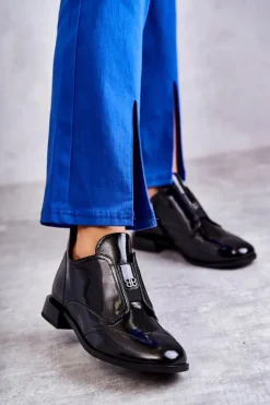 Best Damskie buty S.Barski Lakierowane Niskie Botki Na Suwak Czarne Bettina