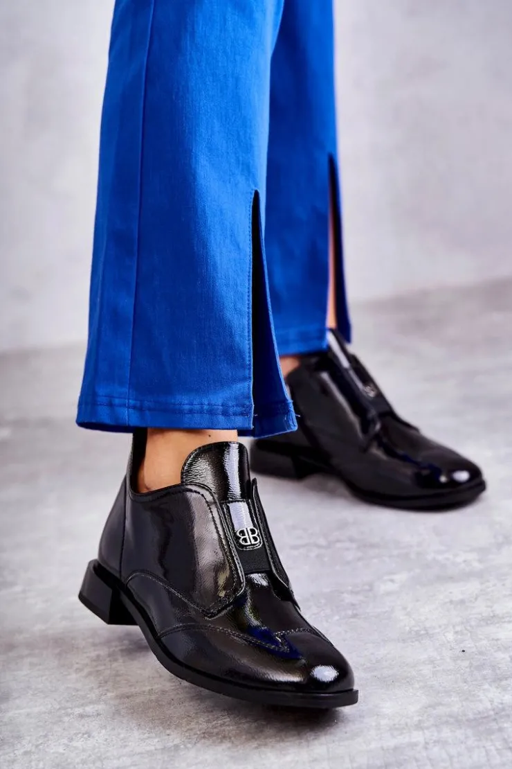 Best Damskie buty S.Barski Lakierowane Niskie Botki Na Suwak Czarne Bettina