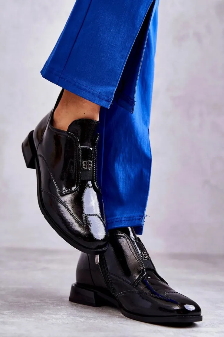 Best Damskie buty S.Barski Lakierowane Niskie Botki Na Suwak Czarne Bettina