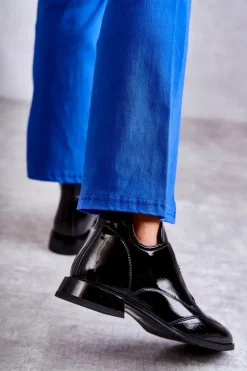 Best Damskie buty S.Barski Lakierowane Niskie Botki Na Suwak Czarne Bettina