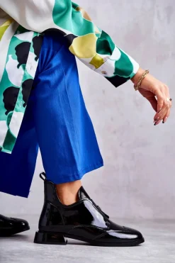 Best Damskie buty S.Barski Lakierowane Niskie Botki Na Suwak Czarne Bettina