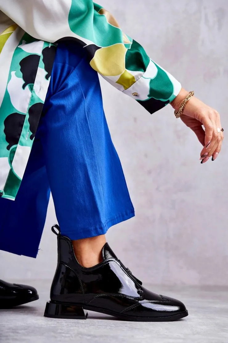 Best Damskie buty S.Barski Lakierowane Niskie Botki Na Suwak Czarne Bettina