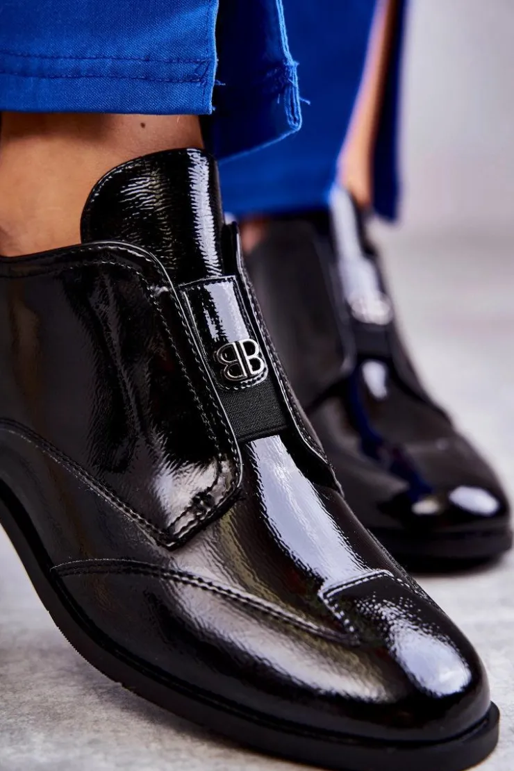 Best Damskie buty S.Barski Lakierowane Niskie Botki Na Suwak Czarne Bettina