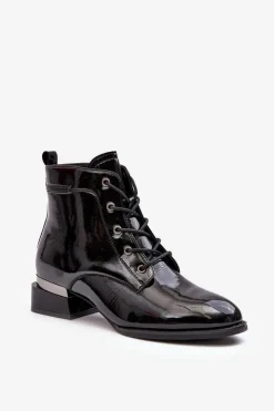 Buty damskie Vinceza Lakierowane Ocieplane Botki Na Suwak Czarne Achonia