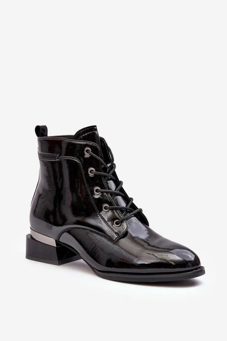 Buty damskie Vinceza Lakierowane Ocieplane Botki Na Suwak Czarne Achonia