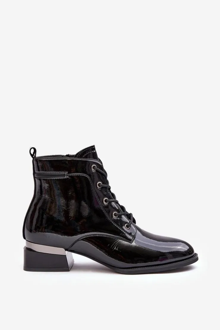 Buty damskie Vinceza Lakierowane Ocieplane Botki Na Suwak Czarne Achonia