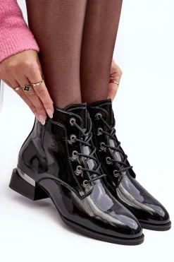 Buty damskie Vinceza Lakierowane Ocieplane Botki Na Suwak Czarne Achonia