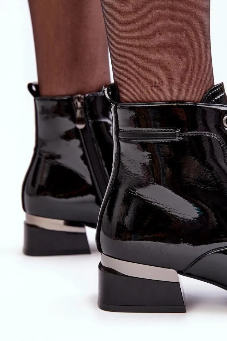 Buty damskie Vinceza Lakierowane Ocieplane Botki Na Suwak Czarne Achonia