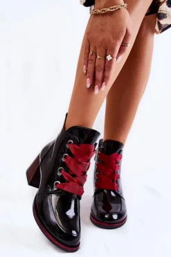 Best Buty damskie Vinceza Lakierowane Ocieplane Botki Sznurowane Czarne Tove