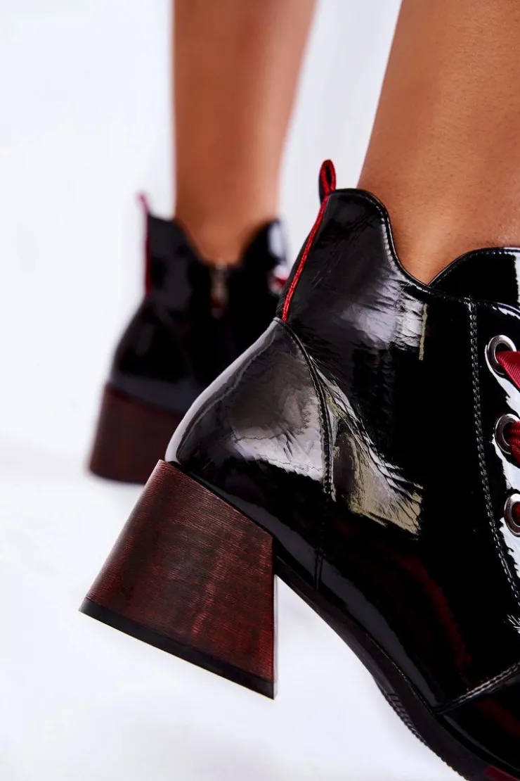Best Buty damskie Vinceza Lakierowane Ocieplane Botki Sznurowane Czarne Tove