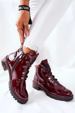 Damskie Buty damskie Vinceza Lakierowane Ocieplane Botki Bordowe Cloghan