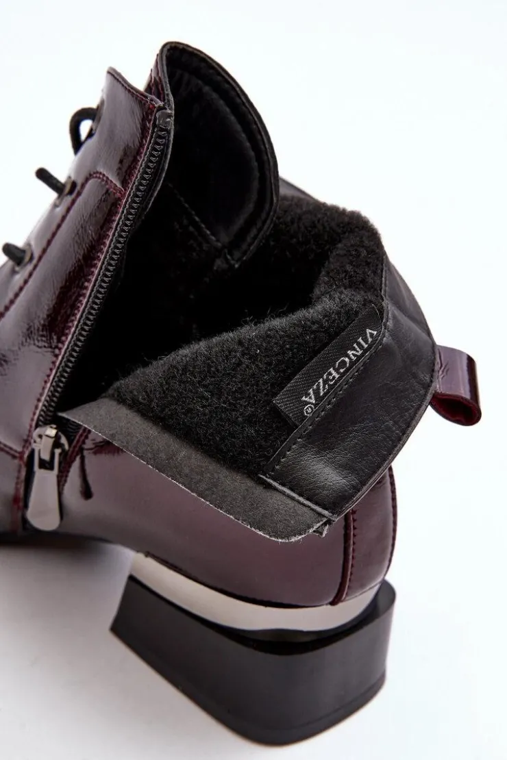 Buty damskie Vinceza Botki Sznurowane|Czarne Botki*Lakierowane Ocieplane Botki Na Suwak Bordowe Achonia