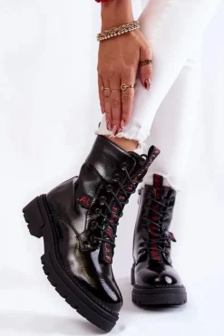 Damskie Boto Lakierowane Ocieplane Botki La.Fi 250054B-LA Czarne