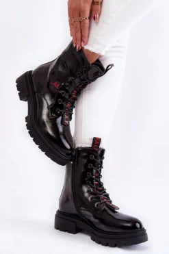 Damskie Boto Lakierowane Ocieplane Botki La.Fi 250054B-LA Czarne