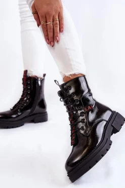 Damskie Boto Lakierowane Ocieplane Botki La.Fi 250054B-LA Czarne