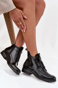 Best Damskie buty S.Barski Lakierowane Ocieplane Botki Damskie Z Ozdobnym Detalem S.Barski HY52-525 Czarne