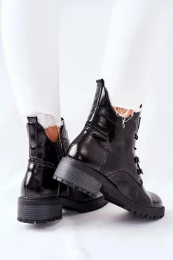 Buty damskie Vinceza Botki Sznurowane|Czarne Botki*Lakierowane Ocieplane Botki Czarne Cloghan