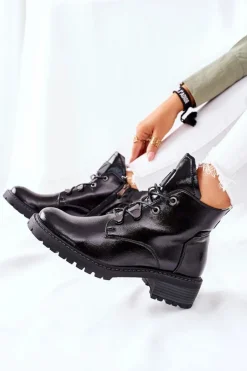 Buty damskie Vinceza Botki Sznurowane|Czarne Botki*Lakierowane Ocieplane Botki Czarne Cloghan