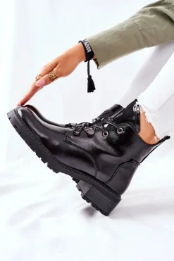 Buty damskie Vinceza Botki Sznurowane|Czarne Botki*Lakierowane Ocieplane Botki Czarne Cloghan