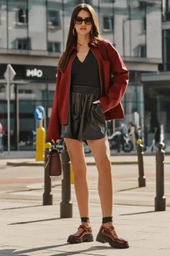 Damskie Boto Lakierowane Półbuty Damskie Z Klamrą Bordowe Plikuria