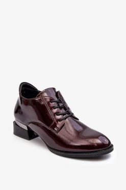 Damskie Buty damskie Vinceza Lakierowane Półbuty Damskie Sznurowane Bordowe Banosa