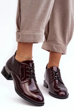 Damskie Buty damskie Vinceza Lakierowane Półbuty Damskie Sznurowane Bordowe Banosa