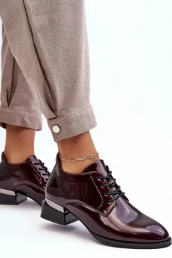 Damskie Buty damskie Vinceza Lakierowane Półbuty Damskie Sznurowane Bordowe Banosa