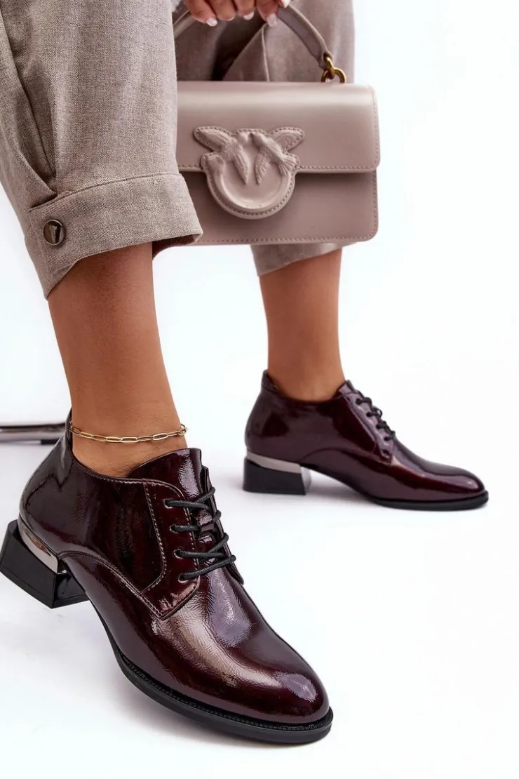 Damskie Buty damskie Vinceza Lakierowane Półbuty Damskie Sznurowane Bordowe Banosa