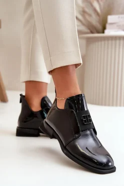 Buty damskie Vinceza Półbuty Lakierowane*Lakierowane Półbuty Damskie Wsuwane Ze Skóry Naturalnej Czarne Vinceza 91120