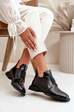 Buty damskie Vinceza Półbuty Lakierowane*Lakierowane Półbuty Damskie Wsuwane Ze Skóry Naturalnej Czarne Vinceza 91120