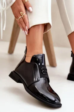 Buty damskie Vinceza Półbuty Lakierowane*Lakierowane Półbuty Damskie Wsuwane Ze Skóry Naturalnej Czarne Vinceza 91120