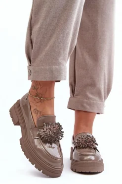 Clearance Boto Lakierowane Półbuty Damskie Zdobione Beżowe Annella