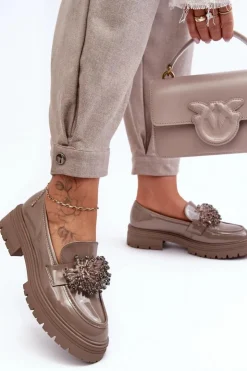 Clearance Boto Lakierowane Półbuty Damskie Zdobione Beżowe Annella