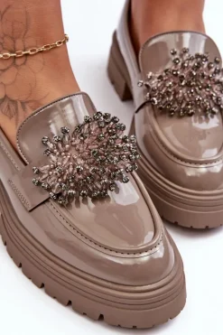 Clearance Boto Lakierowane Półbuty Damskie Zdobione Beżowe Annella
