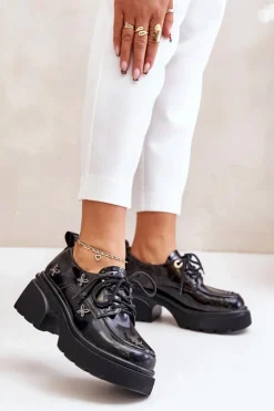 Artiker Półbuty Lakierowane|Półbuty Skórzane*Lakierowane Półbuty Damskie Z Ozdobami Skóra Naturalna 55C0419 Czarne