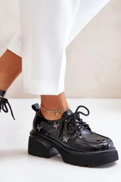 Artiker Półbuty Lakierowane|Półbuty Skórzane*Lakierowane Półbuty Damskie Z Ozdobami Skóra Naturalna 55C0419 Czarne