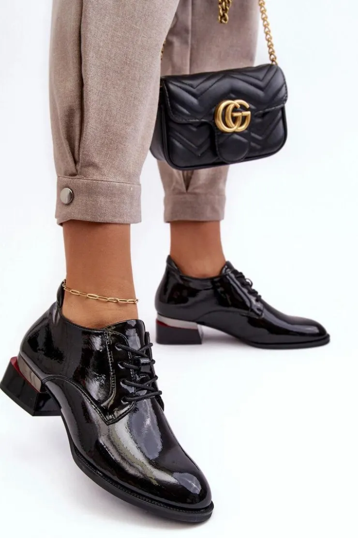 Buty damskie Vinceza Półbuty Lakierowane*Lakierowane Półbuty Damskie Sznurowane Czarne Banosa