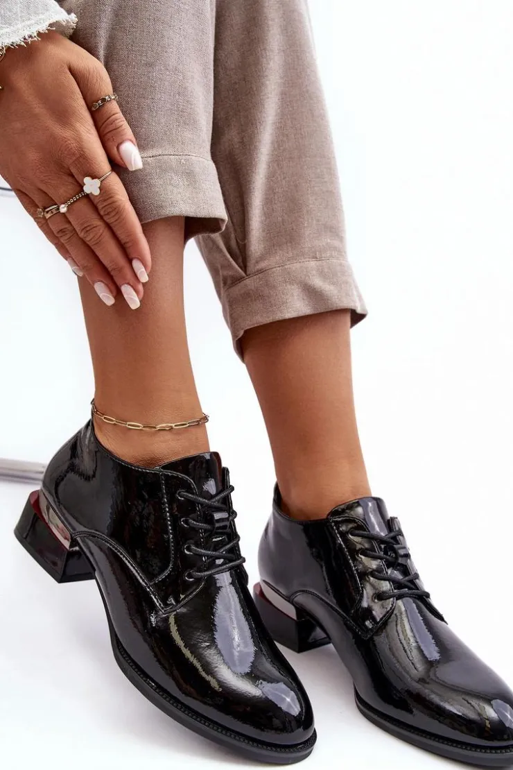 Buty damskie Vinceza Półbuty Lakierowane*Lakierowane Półbuty Damskie Sznurowane Czarne Banosa