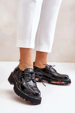 Discount Boto Lakierowane Półbuty Damskie Sznurowane Artiker 55C0497 Czarne