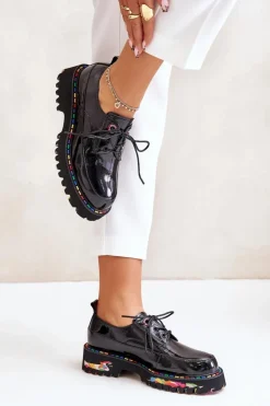 Discount Boto Lakierowane Półbuty Damskie Sznurowane Artiker 55C0497 Czarne