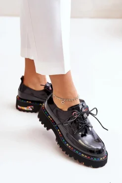 Discount Boto Lakierowane Półbuty Damskie Sznurowane Artiker 55C0497 Czarne