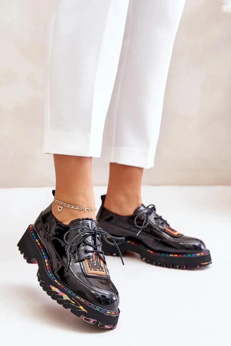 Boto Półbuty Lakierowane|Półbuty Skórzane*Lakierowane Półbuty Damskie Sznurowane Artiker 55C0499 Czarne