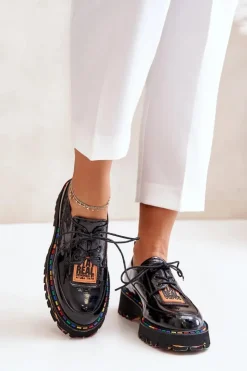 Boto Półbuty Lakierowane|Półbuty Skórzane*Lakierowane Półbuty Damskie Sznurowane Artiker 55C0499 Czarne